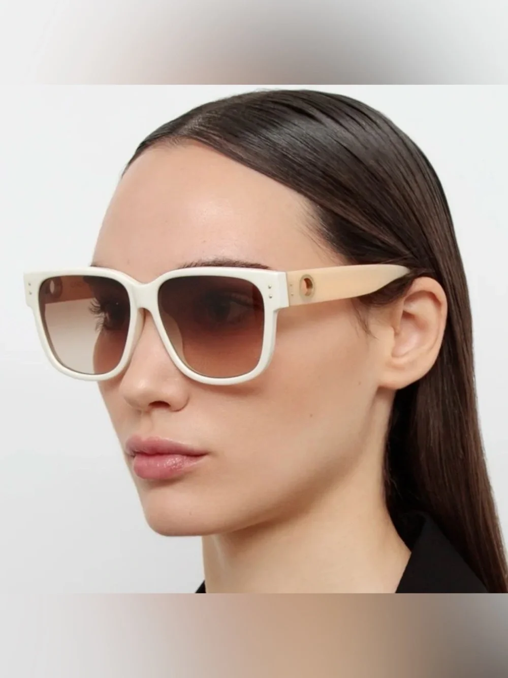 Linda Farrow Perry D Frame Sunglasses White Acetate Oversized MSRP $540